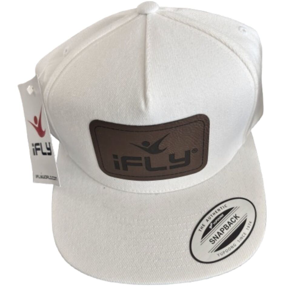 iFLY Authentic White Snapback Leather Logo Patch Hat Ballcap